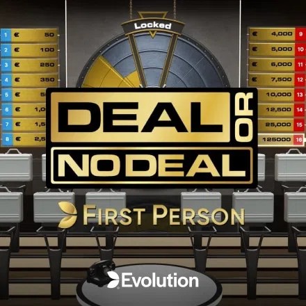 First Person Deal or No Deal slot logo by Evolution at 1Redbet