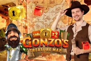 Live Dealer logo of Gonzo's Treasure Map from Evolution at 1Redbet